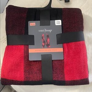 West Loop Red and Black Plaid Women's Vest